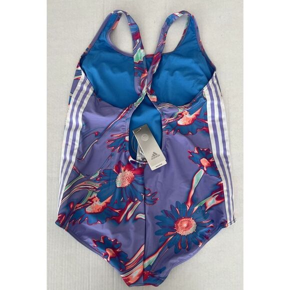 adidas HM9296 Positivisea 3-Stripes Floral Lavender Graphic Swimsuit Women 2XNEW - Picture 2 of 4
